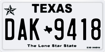 TX license plate DAK9418