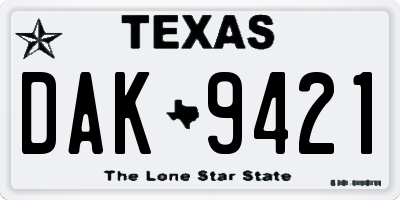 TX license plate DAK9421