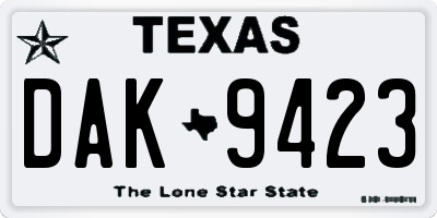 TX license plate DAK9423