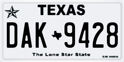 TX license plate DAK9428