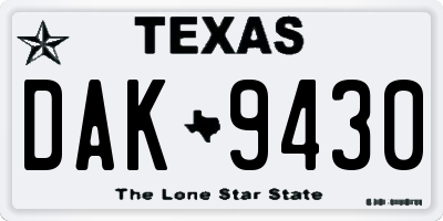 TX license plate DAK9430