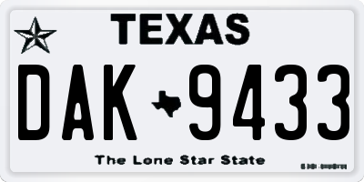 TX license plate DAK9433
