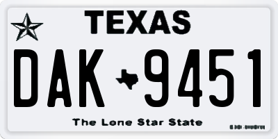 TX license plate DAK9451