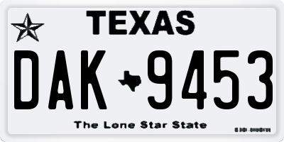 TX license plate DAK9453