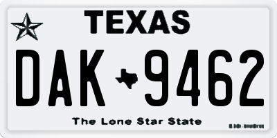 TX license plate DAK9462