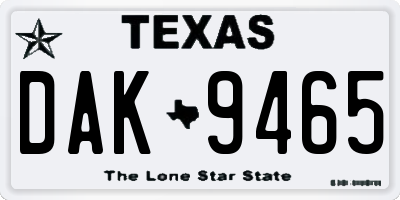 TX license plate DAK9465
