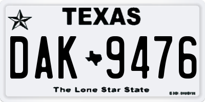 TX license plate DAK9476