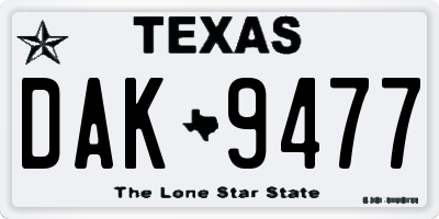 TX license plate DAK9477