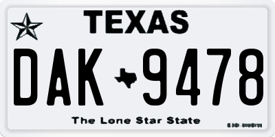 TX license plate DAK9478