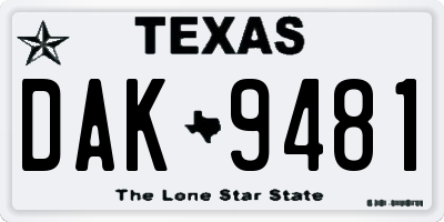 TX license plate DAK9481
