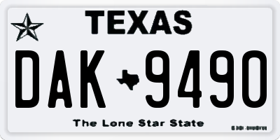 TX license plate DAK9490
