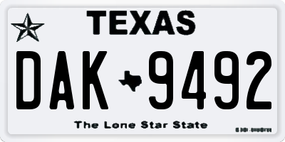 TX license plate DAK9492