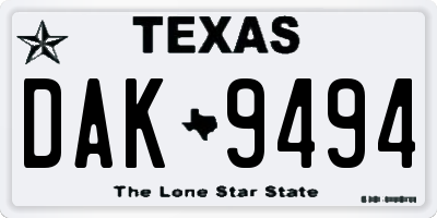 TX license plate DAK9494