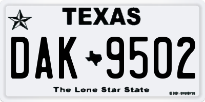 TX license plate DAK9502