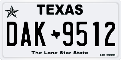 TX license plate DAK9512