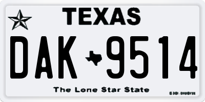 TX license plate DAK9514