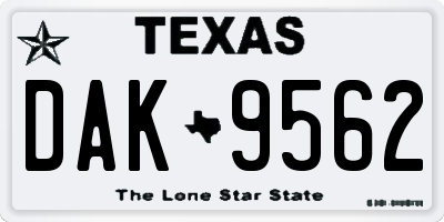TX license plate DAK9562