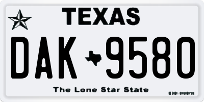 TX license plate DAK9580