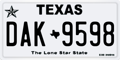 TX license plate DAK9598