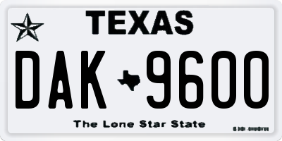 TX license plate DAK9600