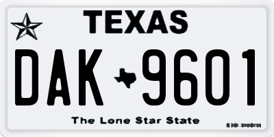TX license plate DAK9601