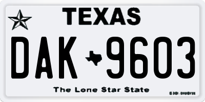 TX license plate DAK9603