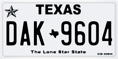 TX license plate DAK9604