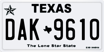 TX license plate DAK9610