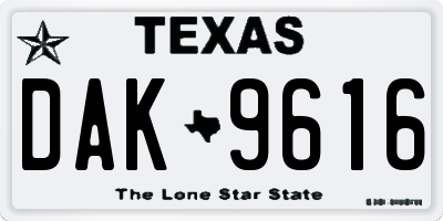 TX license plate DAK9616