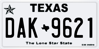 TX license plate DAK9621