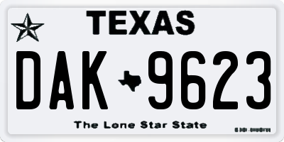 TX license plate DAK9623