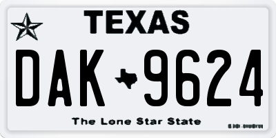 TX license plate DAK9624