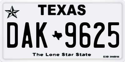 TX license plate DAK9625