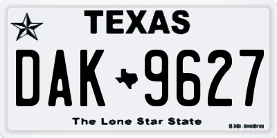 TX license plate DAK9627