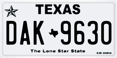 TX license plate DAK9630