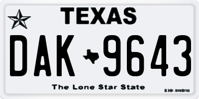 TX license plate DAK9643