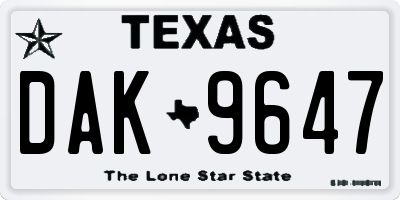 TX license plate DAK9647