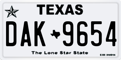 TX license plate DAK9654