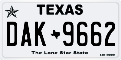 TX license plate DAK9662