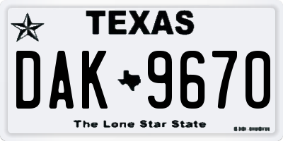 TX license plate DAK9670