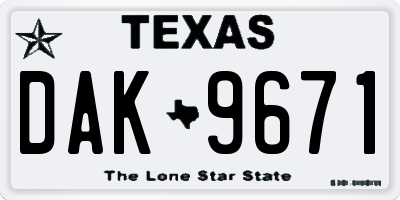 TX license plate DAK9671