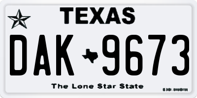 TX license plate DAK9673