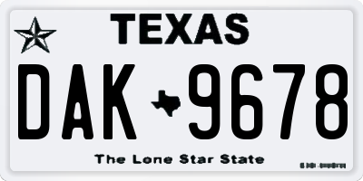 TX license plate DAK9678