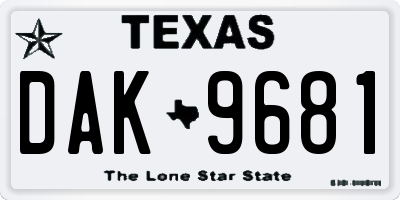 TX license plate DAK9681