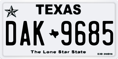 TX license plate DAK9685