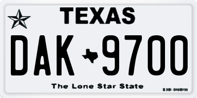TX license plate DAK9700