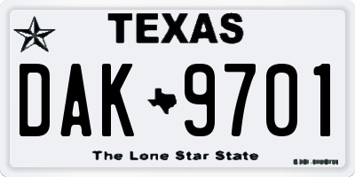 TX license plate DAK9701