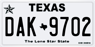 TX license plate DAK9702