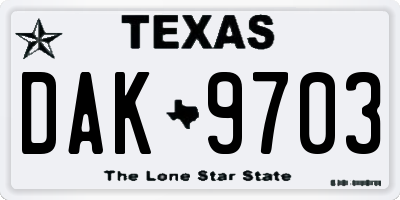TX license plate DAK9703
