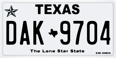 TX license plate DAK9704